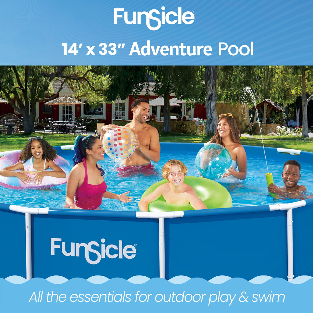 Funsicle 14ft Adventure Above Ground Metal Frame Swimming Pool, Includes FiltraBoost™ 800S Pump with AutoSkimmer, Round, Age 6 & up