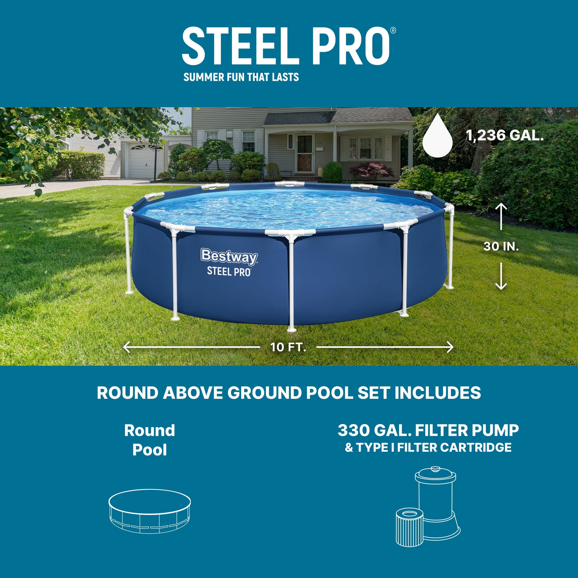 Bestway Steel Pro 10' x 30 Above Ground Swimming Pool Set with Filter Pump