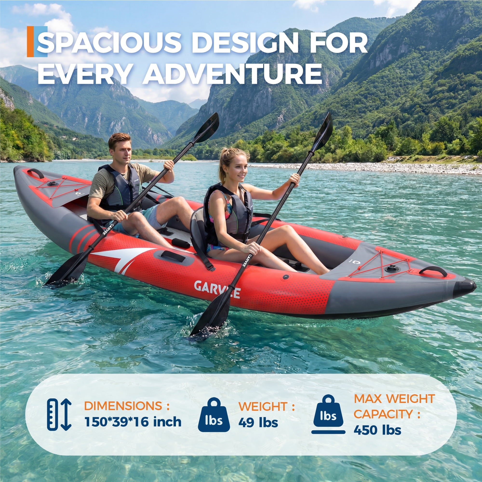 Garvee Inflatable Kayak Set for 1 Person, 118 x 36 x 16, Blue
