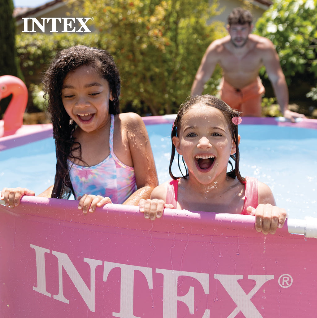 INTEX Round Metal Frame 8ft x 30in Above Ground Swimming Pool, Pink