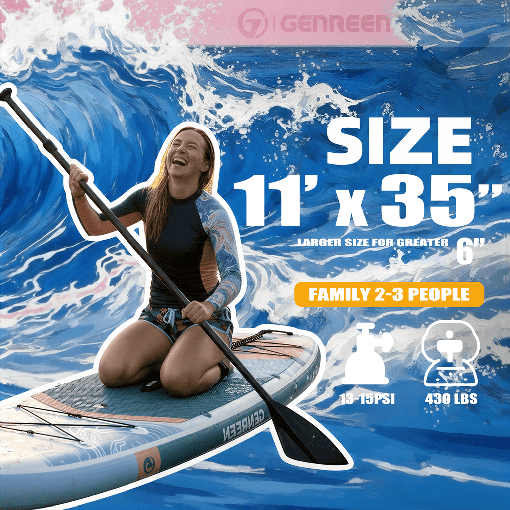 Genreen 11’ Inflatable Stand Up Paddle Board with SUP Accessories, Fishing Paddle Board for Youth & Adults of All Skill Levels