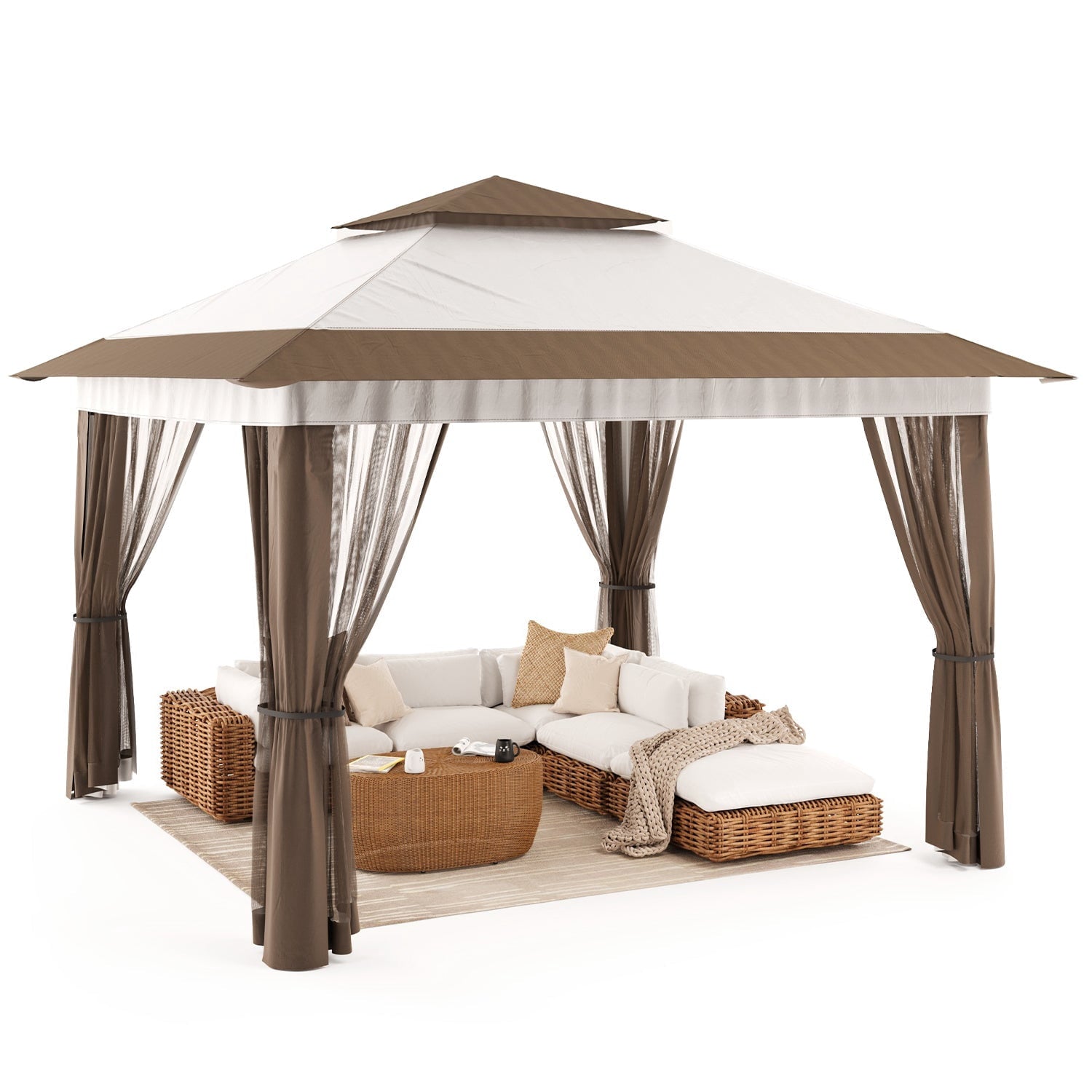 10x10 Pop-Up Canopy Tent with Removable Walls, 3 Height Adjustable Easy Set up Portable Gazebo, For Camping, White