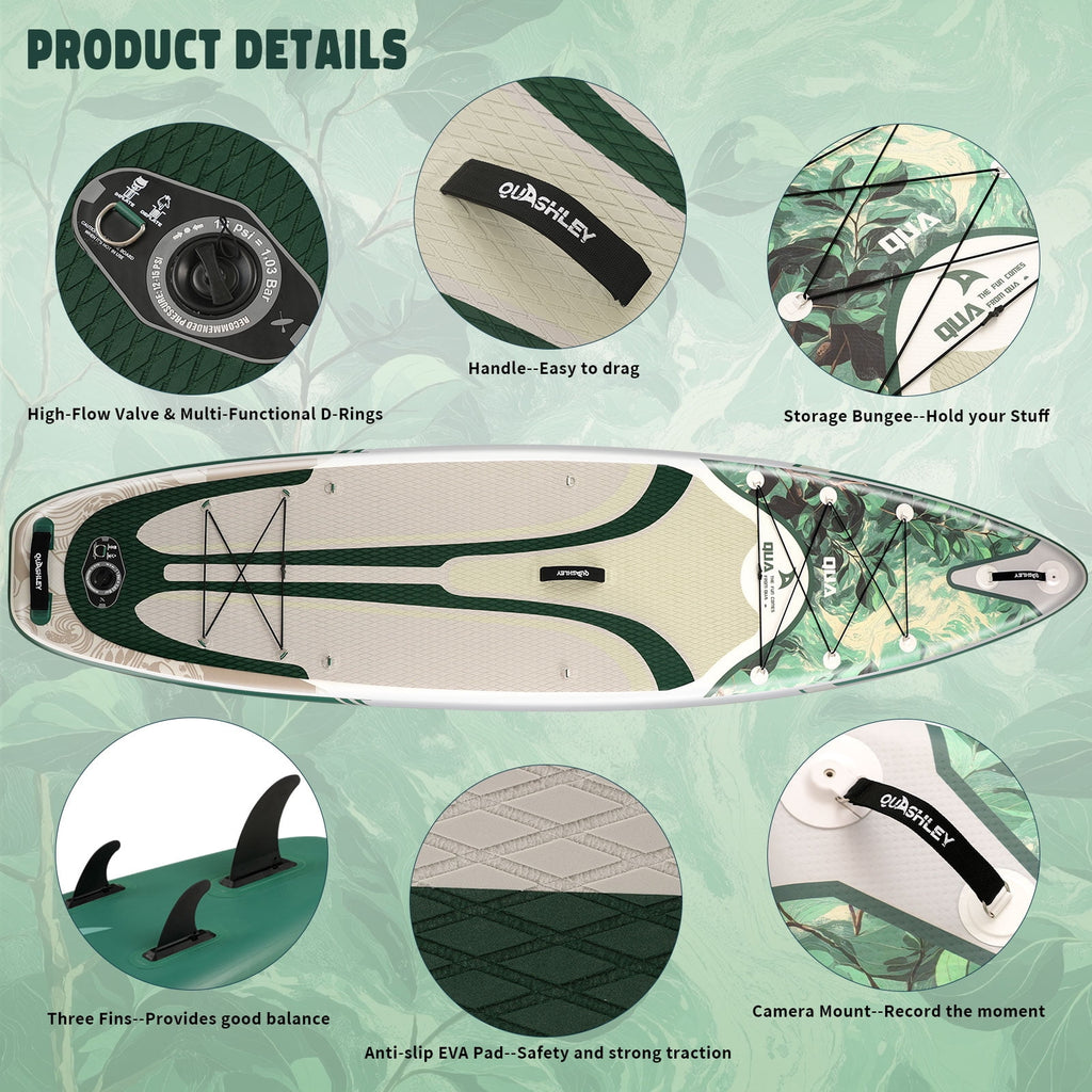 Quashley Inflatable Paddle Board 11' x 34 Wide All-Around SUP with Paddle, Pump, Backpack & Leash