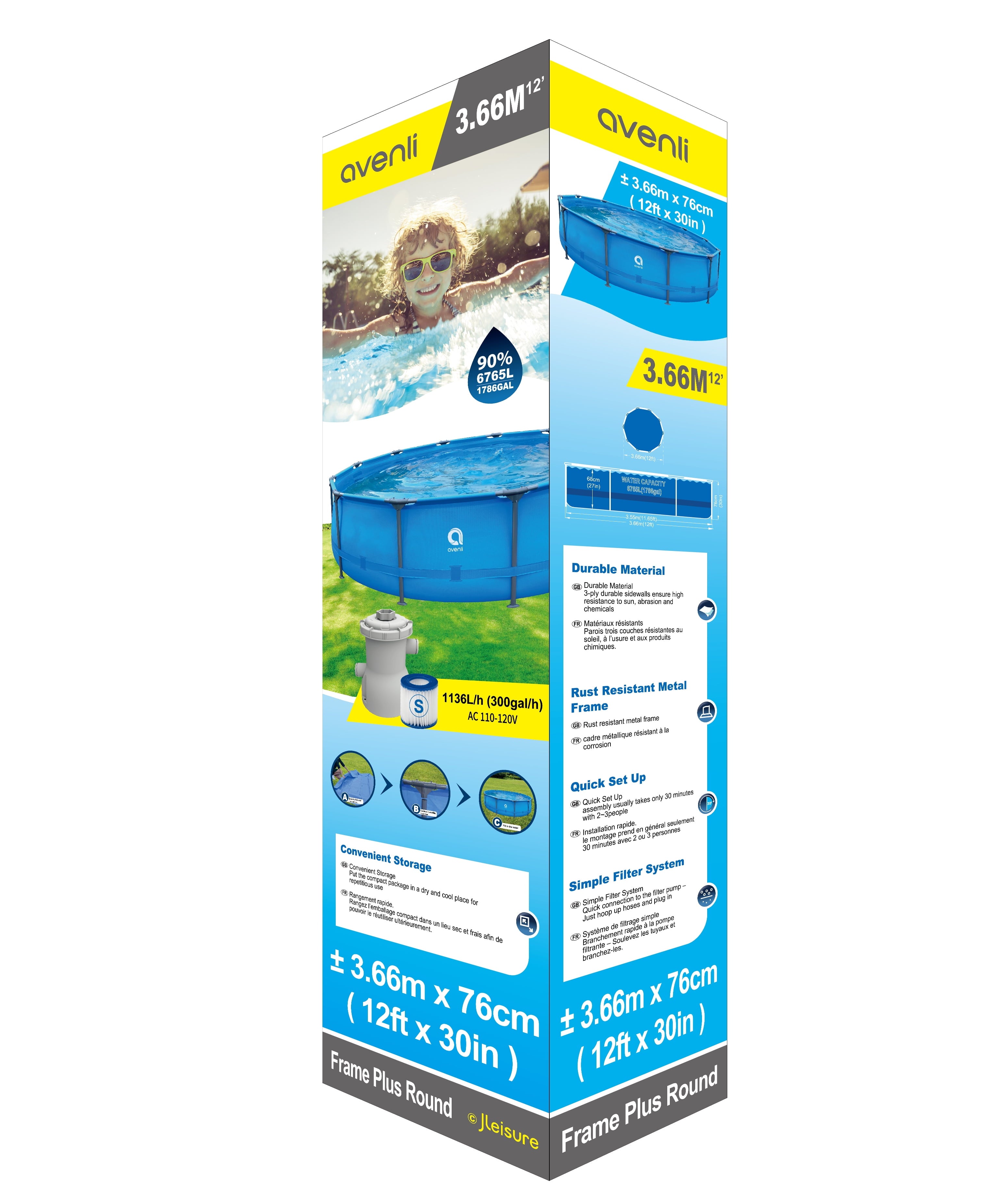 Avenli 12’ x 30 Round Blue Metal-Walled Above-Ground Swimming Pool with Filter