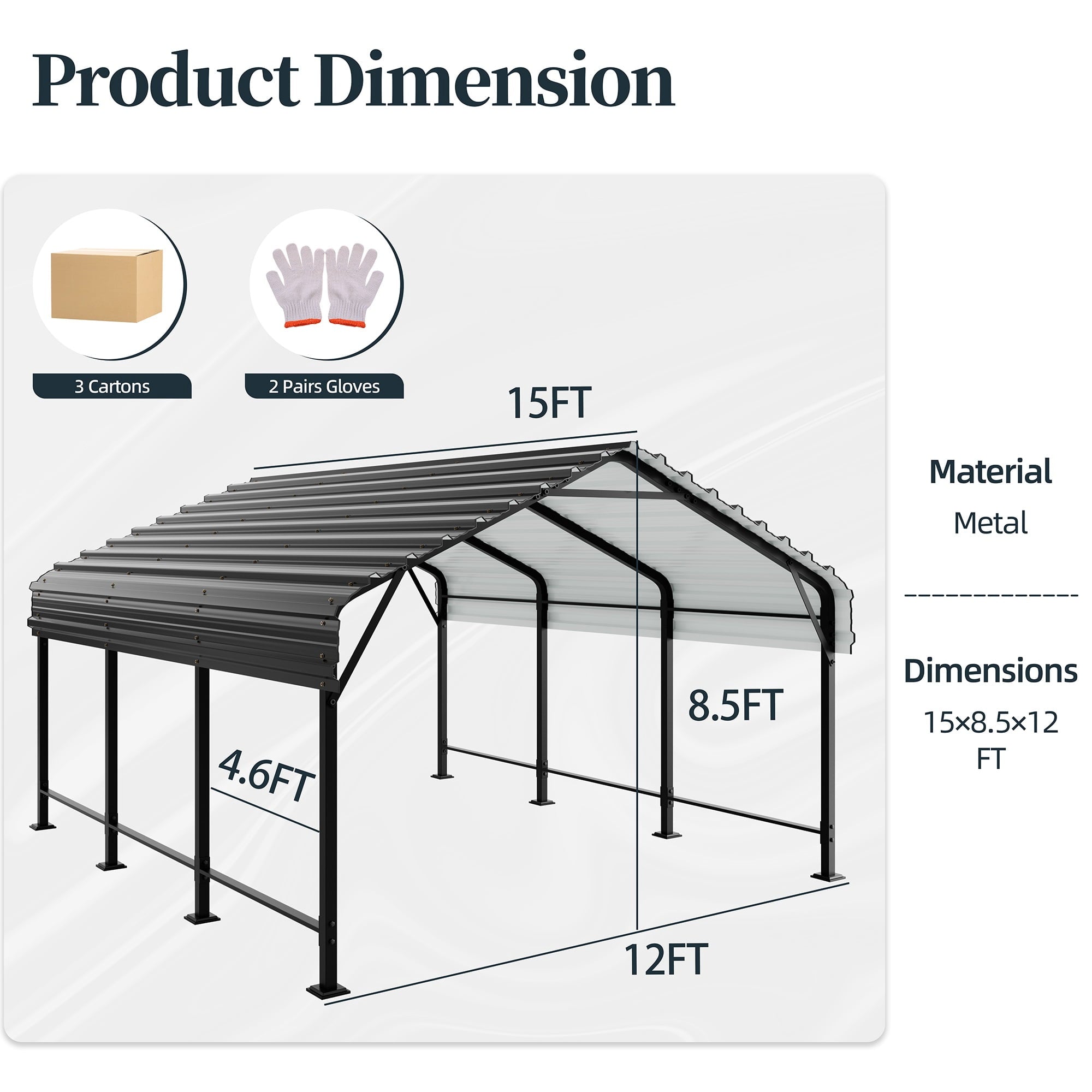 Walsunny 12X20 FT Carport, Outdoor Heavy Duty Carport Canopy with Galvanized Steel Roof, Metal Carport Extra Large Garage Car Storage Shelter, Gray