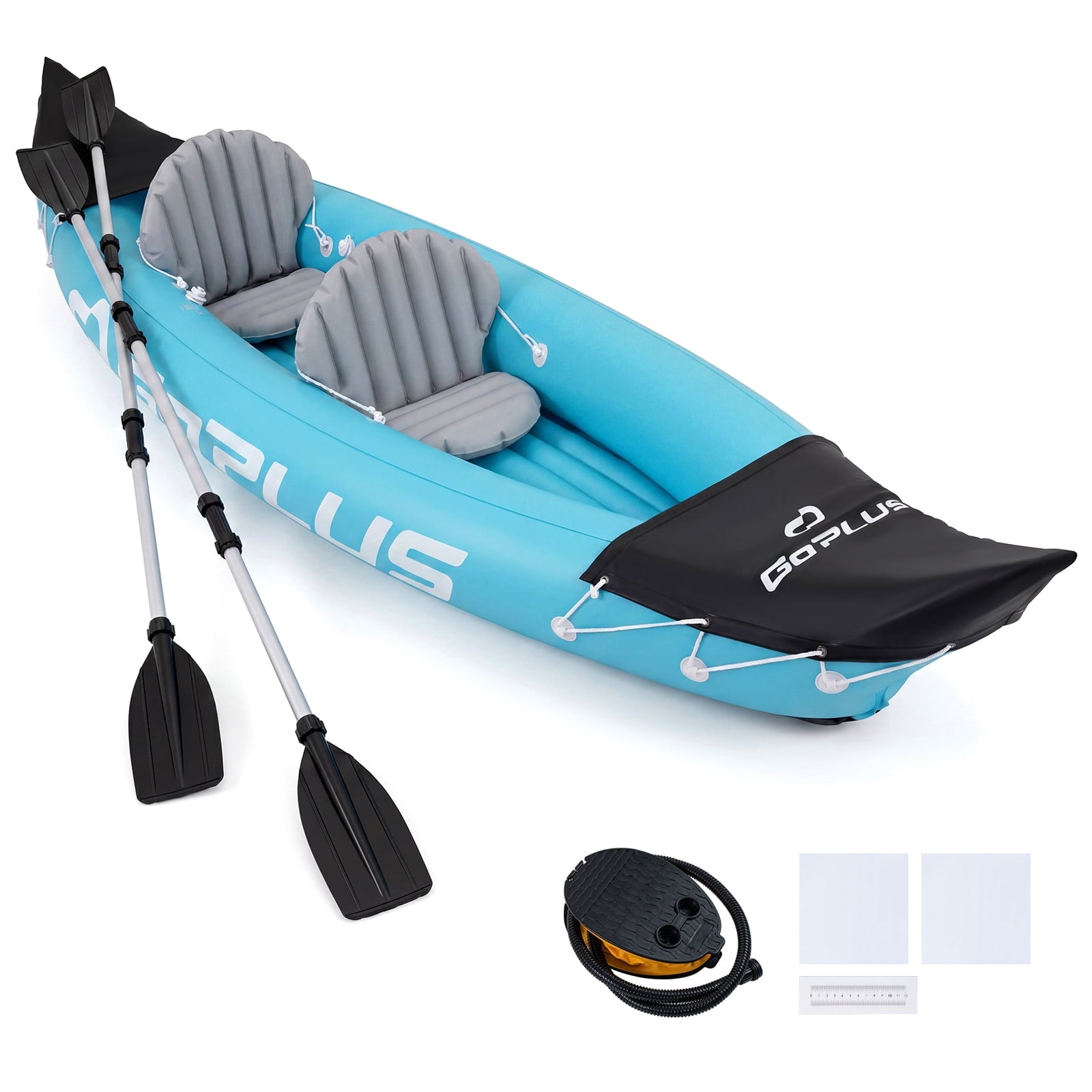 Goplus Inflatable Kayak 2 Person, Heavy Duty Tandem Touring Kayak with Aluminum Paddles Green + Black