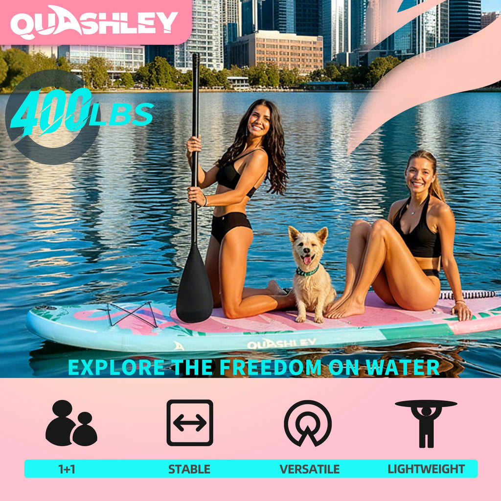 Quashley Inflatable Paddle Board 11' x 34 Wide All-Around SUP with Paddle, Pump, Backpack & Leash