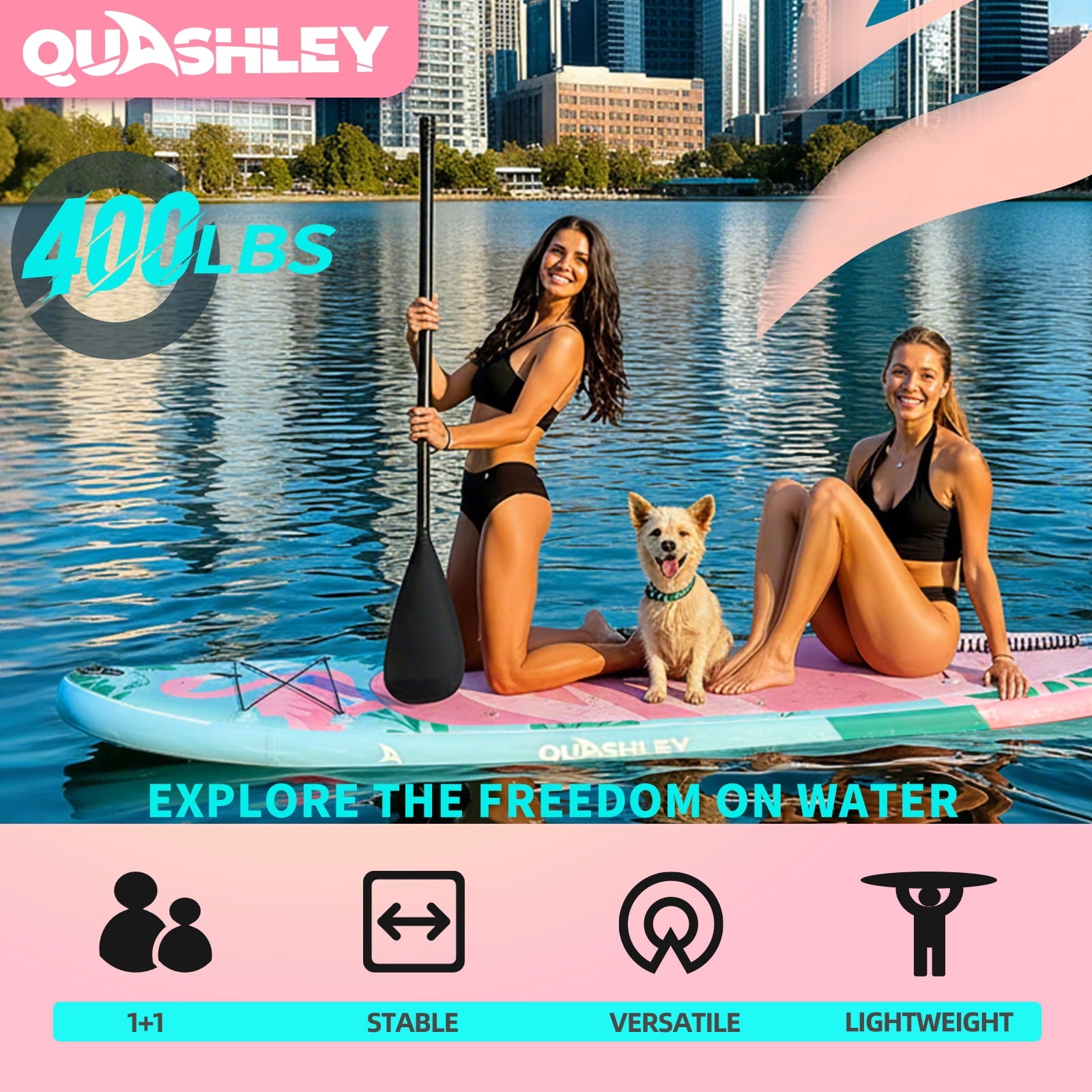 Quashley Inflatable Paddle Board 11' x 34 Wide All-Around SUP with Paddle, Pump, Backpack & Leash