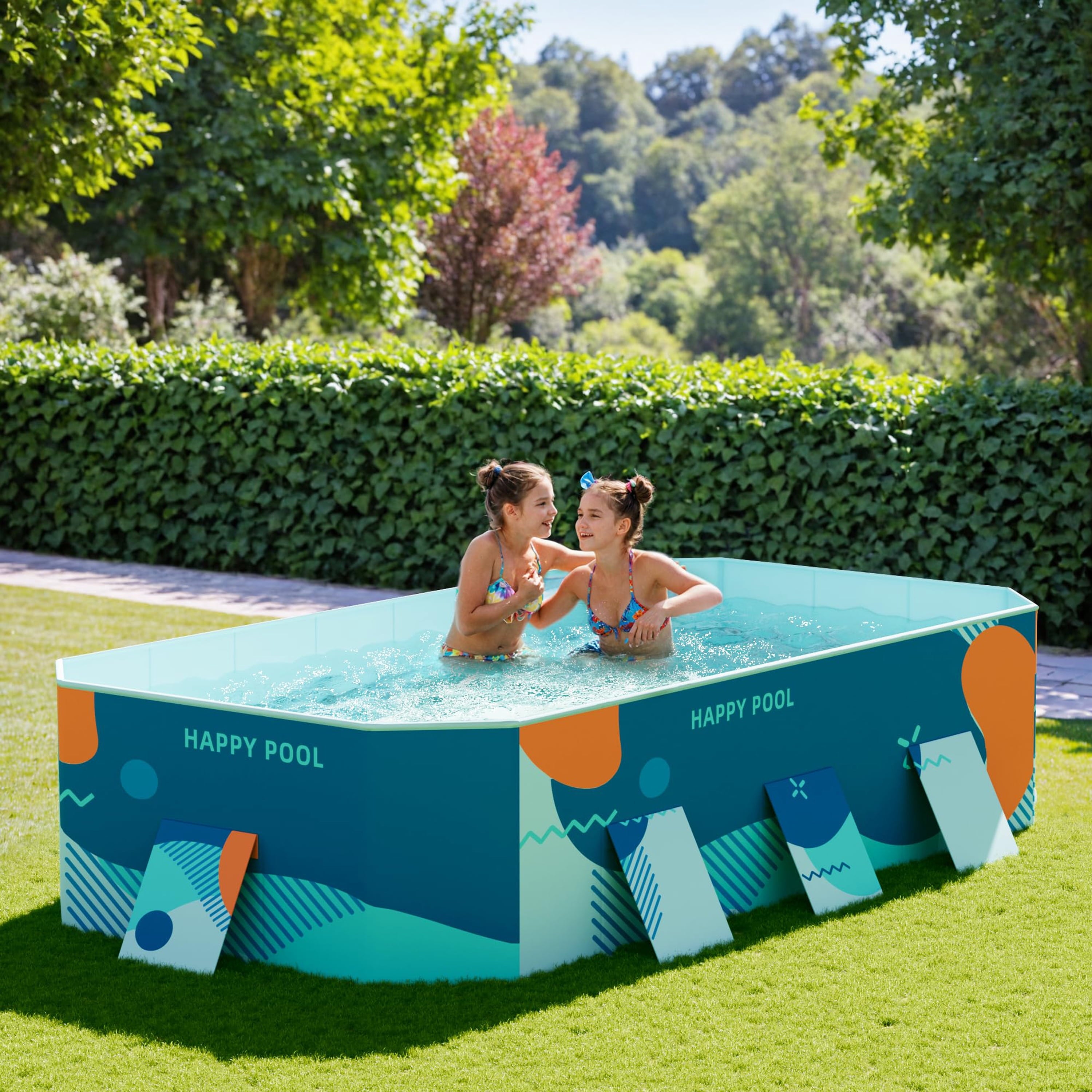 Hyindoor Outdoor Foldable Non-Inflatable Adults and Kids Swimming Pool Hard Plastic Anti-Slip for Lawn Garden Backyard（116 x 65 x 21）