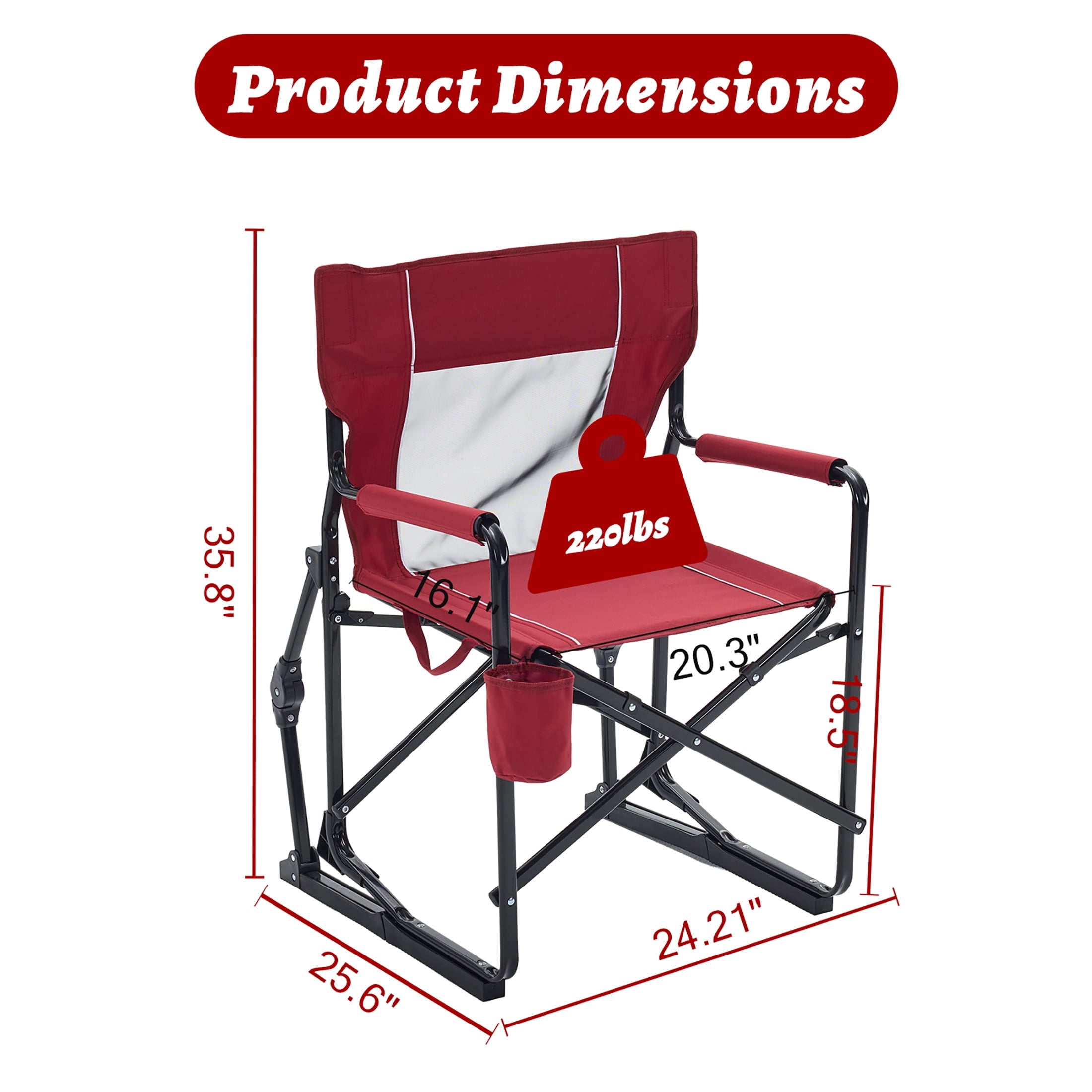 EDX Folding Camping Chair, Padded High Back, Adjustable Lumbar Support, Extra Wide for Adults, 500 lbs Steel Frame, Portable Outdoor,Black