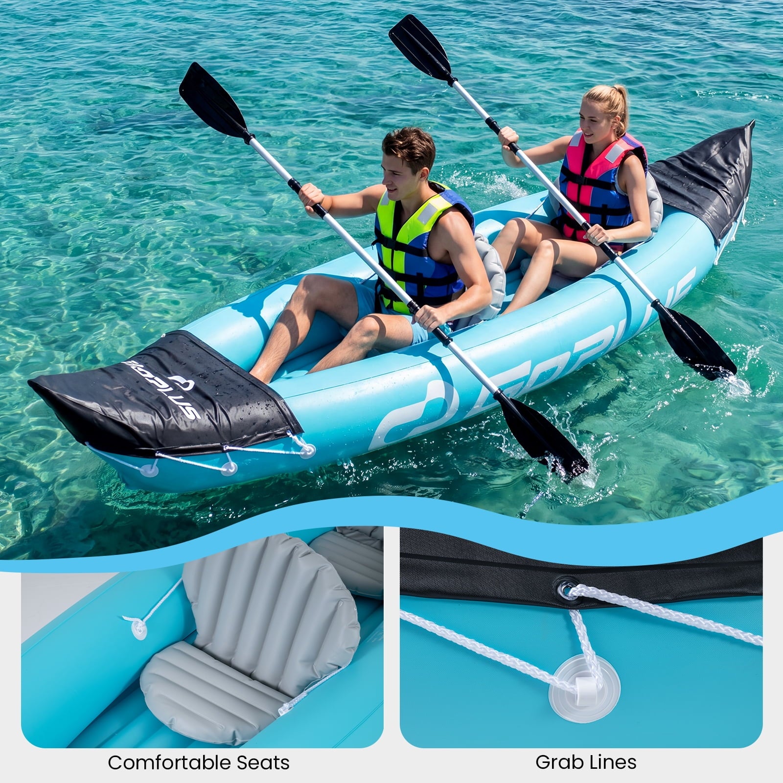 Goplus Inflatable Kayak 2 Person, Heavy Duty Tandem Touring Kayak with Aluminum Paddles Green + Black