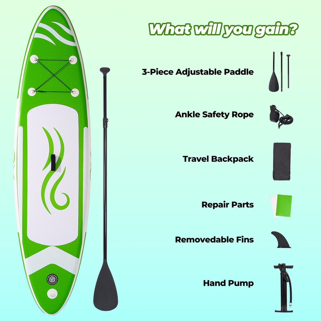 Naipo Paddle Board 10ft Inflatable Paddle Board 6in Thick Non-Slip Deck Stand Up SUP with Paddle Accessories for Adults Youth Family Fishing
