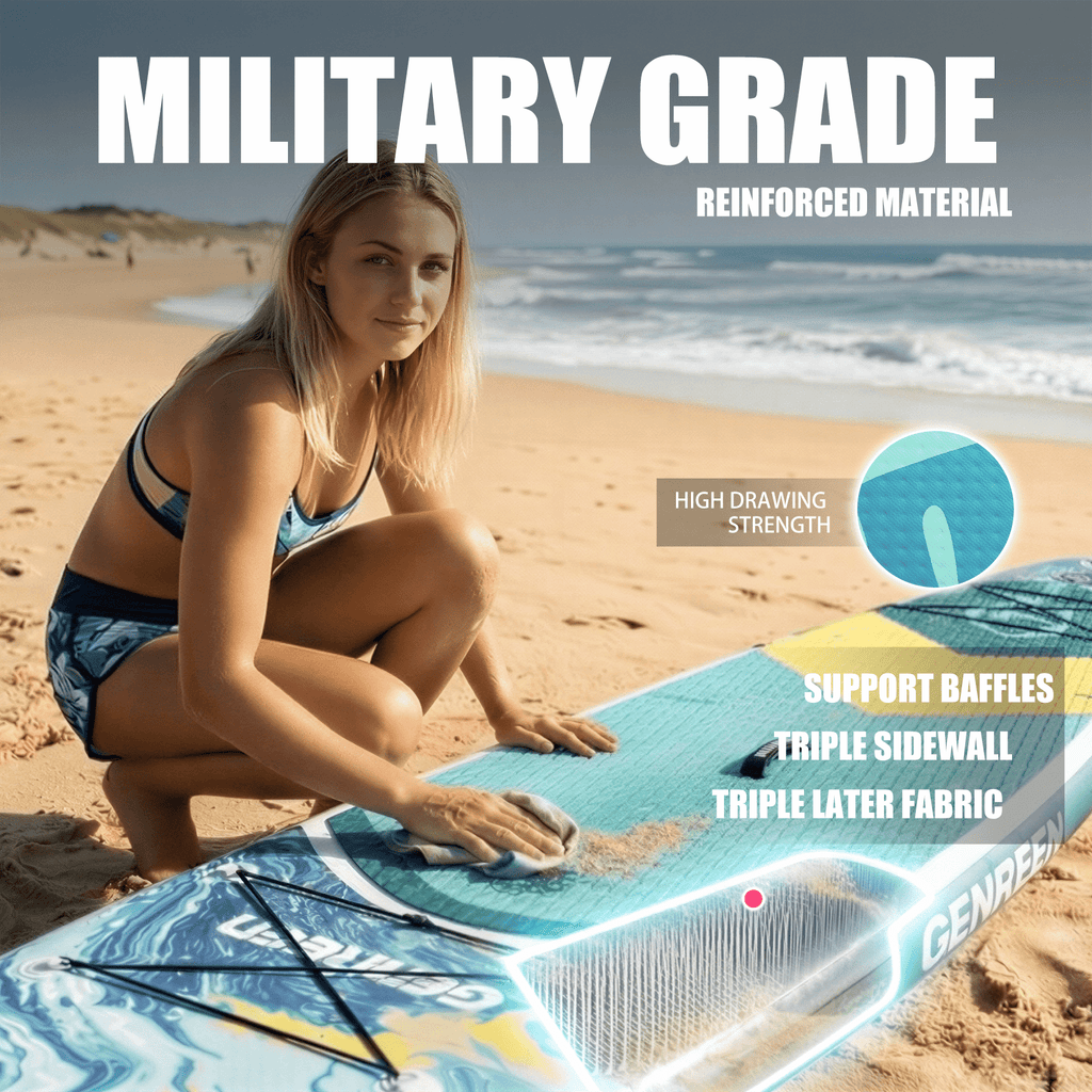 Genreen 11’ Inflatable Stand Up Paddle Board with SUP Accessories, Fishing Paddle Board for Youth & Adults of All Skill Levels