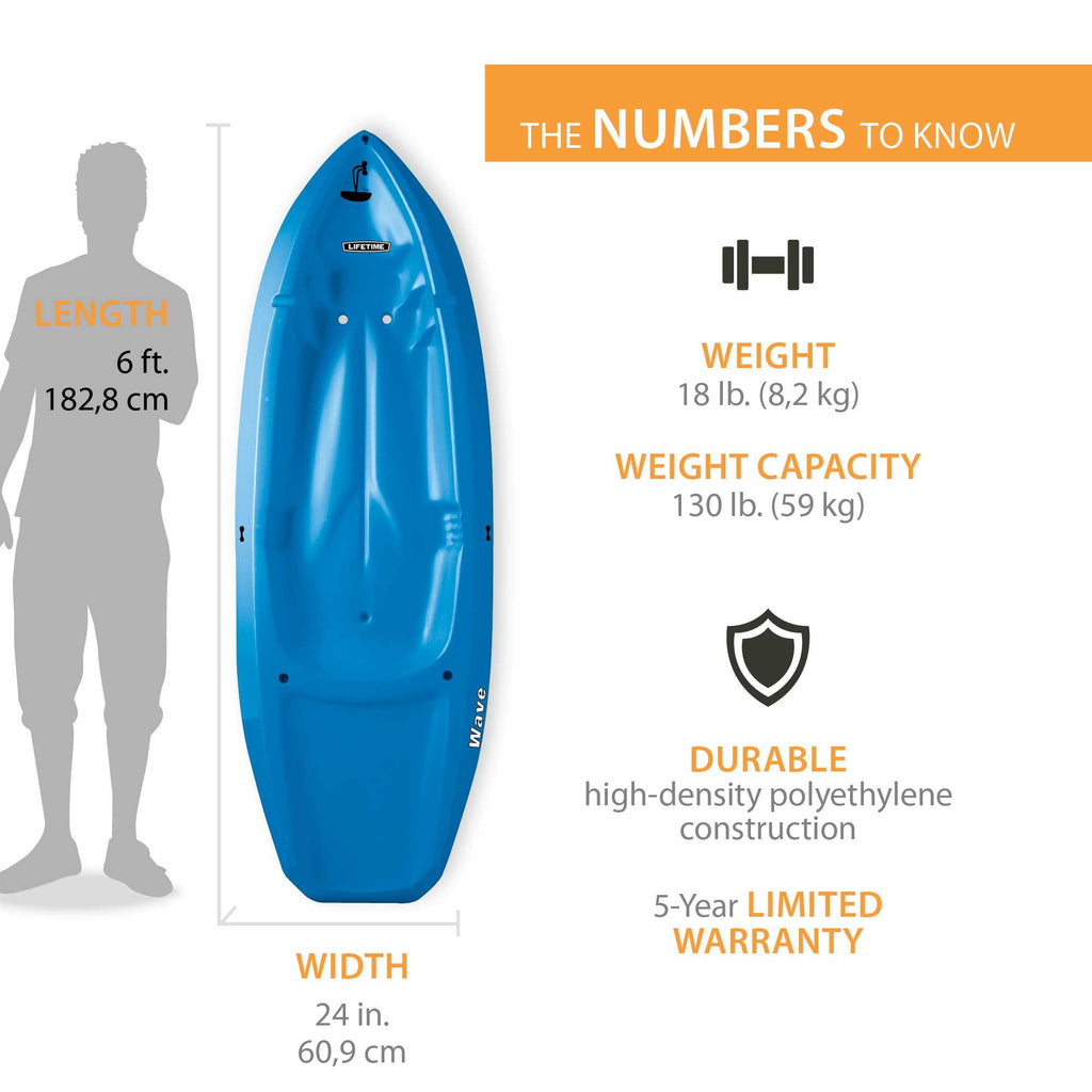 Lifetime Wave 6 ft Youth Sit-On-Top Kayak with Paddle, Fire Red (91401)