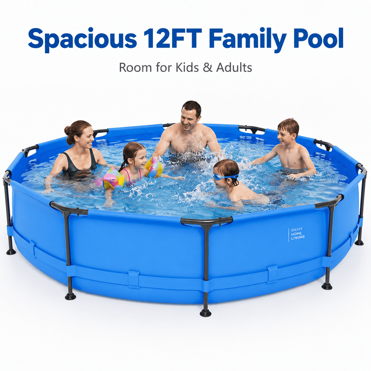 Seizeen Above Ground Swimming Pools, Large Round Frame Outdoor Pool w/Sturdy Iron Support for Backyard, Patio & Garden, Easy Setup Family Pool for Kids and Adults Summer Water Fun