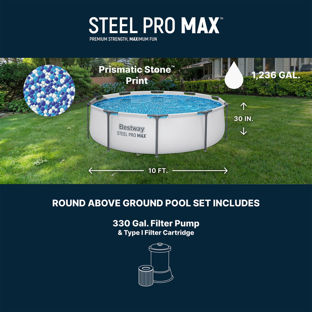 Bestway Steel Pro MAX 10'x30\ Metal Frame Above Ground Pool Set w/ Filter Pump & Cartridge