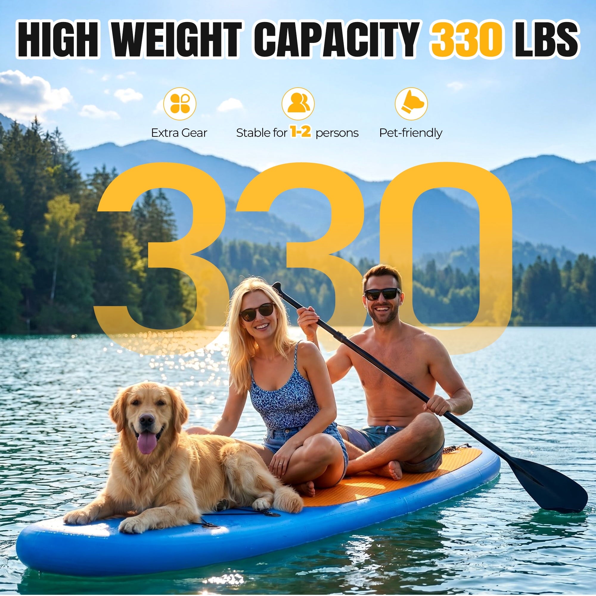 Naipo 10FT Inflatable Paddle Board 30in Wide Design Stand up Paddle Board with Paddle Accessories for Family Beginners Youth Blue Yellow