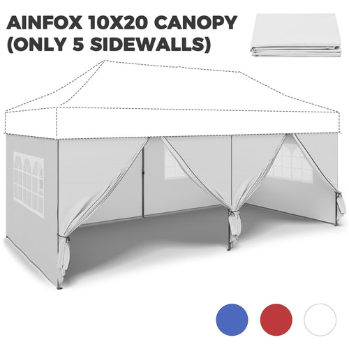 Ainfox 5-Piece Sidewalls for 10x20 Pop Up Canopy Tent, 420D Oxford PVC Waterproof Sun Shade Privacy Walls with Windows & Zippers, White