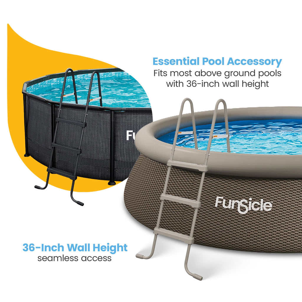Funsicle 36 Inch SureStep 3 Stair Outdoor Above-Ground Swimming Pool Ladder, Blue & White