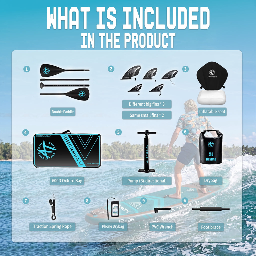 Ultifit Inflatable Paddle Board Extra Wide 500 Lbs Capacity Anti-Slip Design with SUP Accessories and Seat 12' x 36