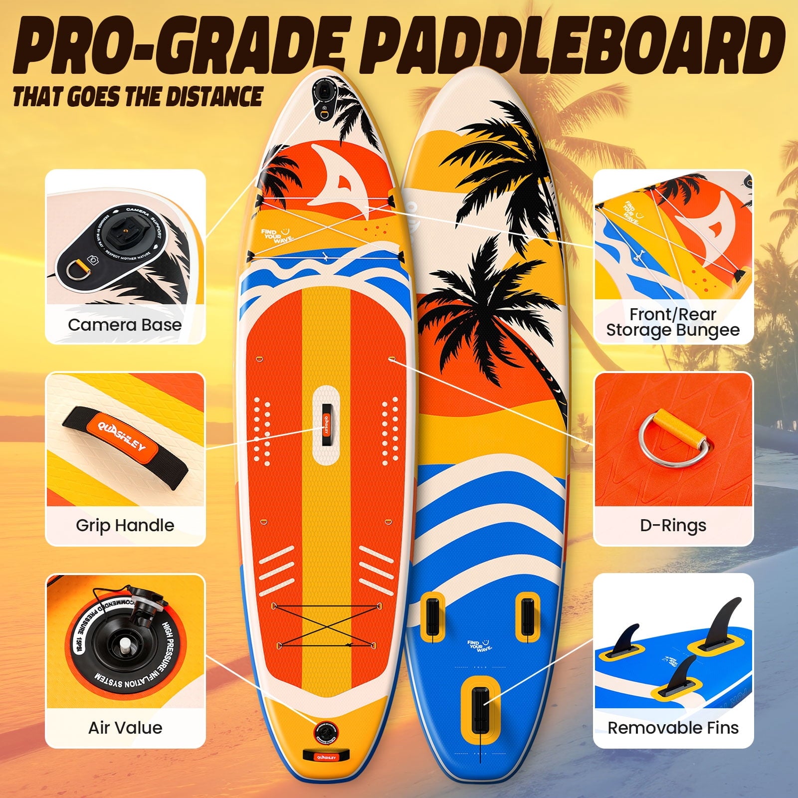 Quashley Inflatable Paddle Board 11' x 34 Wide All-Around SUP with Paddle, Pump, Backpack & Leash