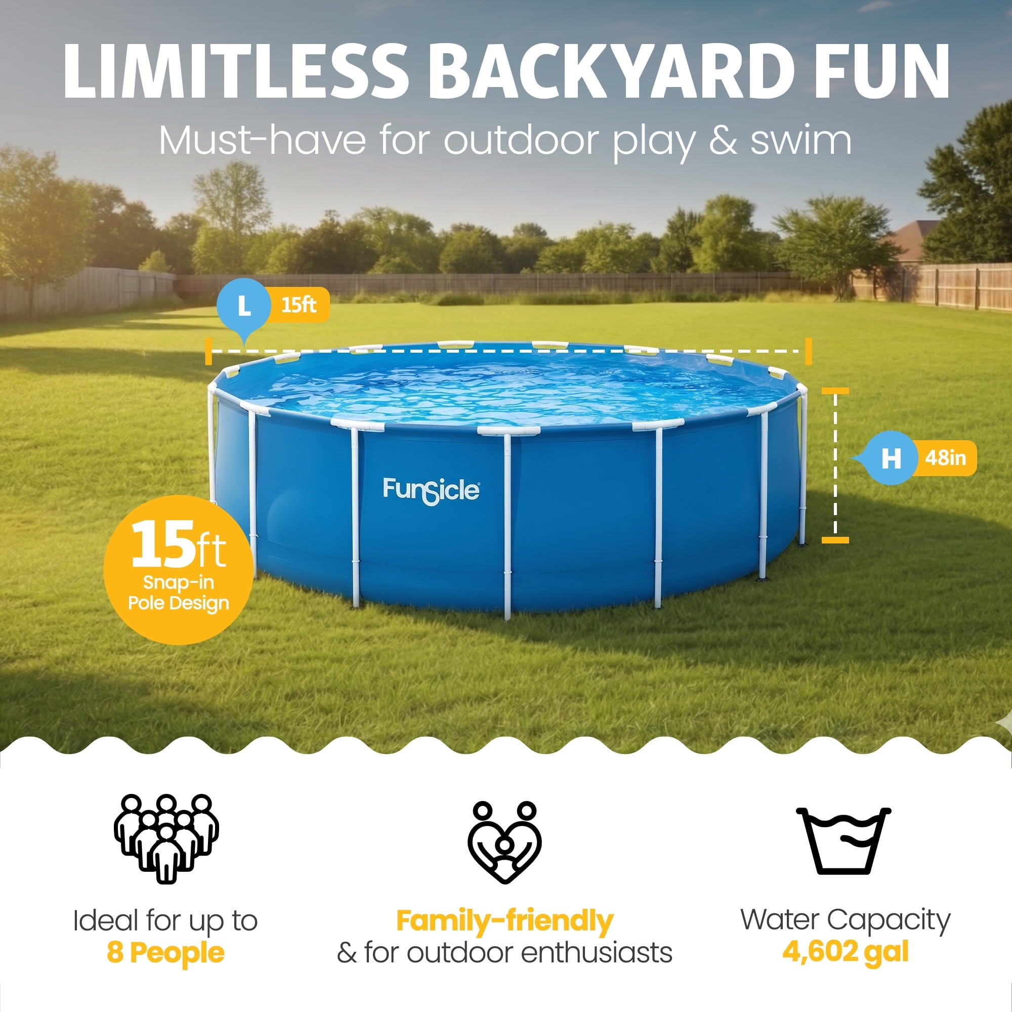Funsicle 8' x 30 Outdoor Activity Round Frame Above Ground Swimming Pool Set